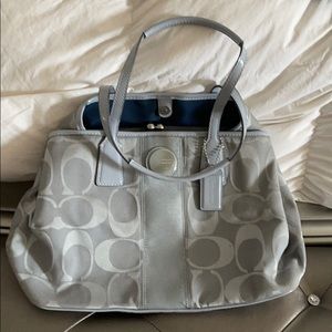 Coach light blue/gray hand bag